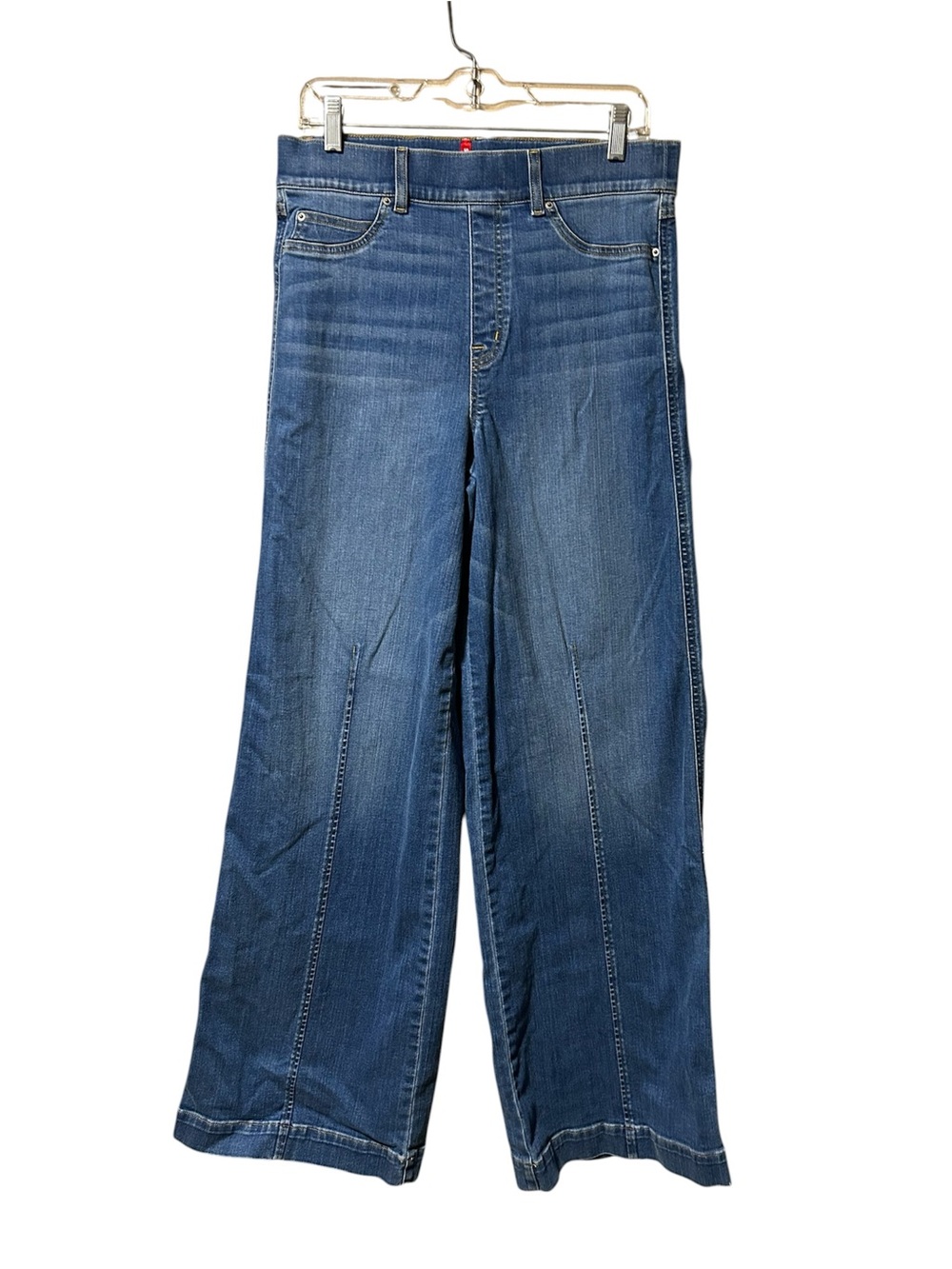 Spanx Women's Seamed Front Wide Leg Pull On Jeans Vintage Indigo Blue Size Large
